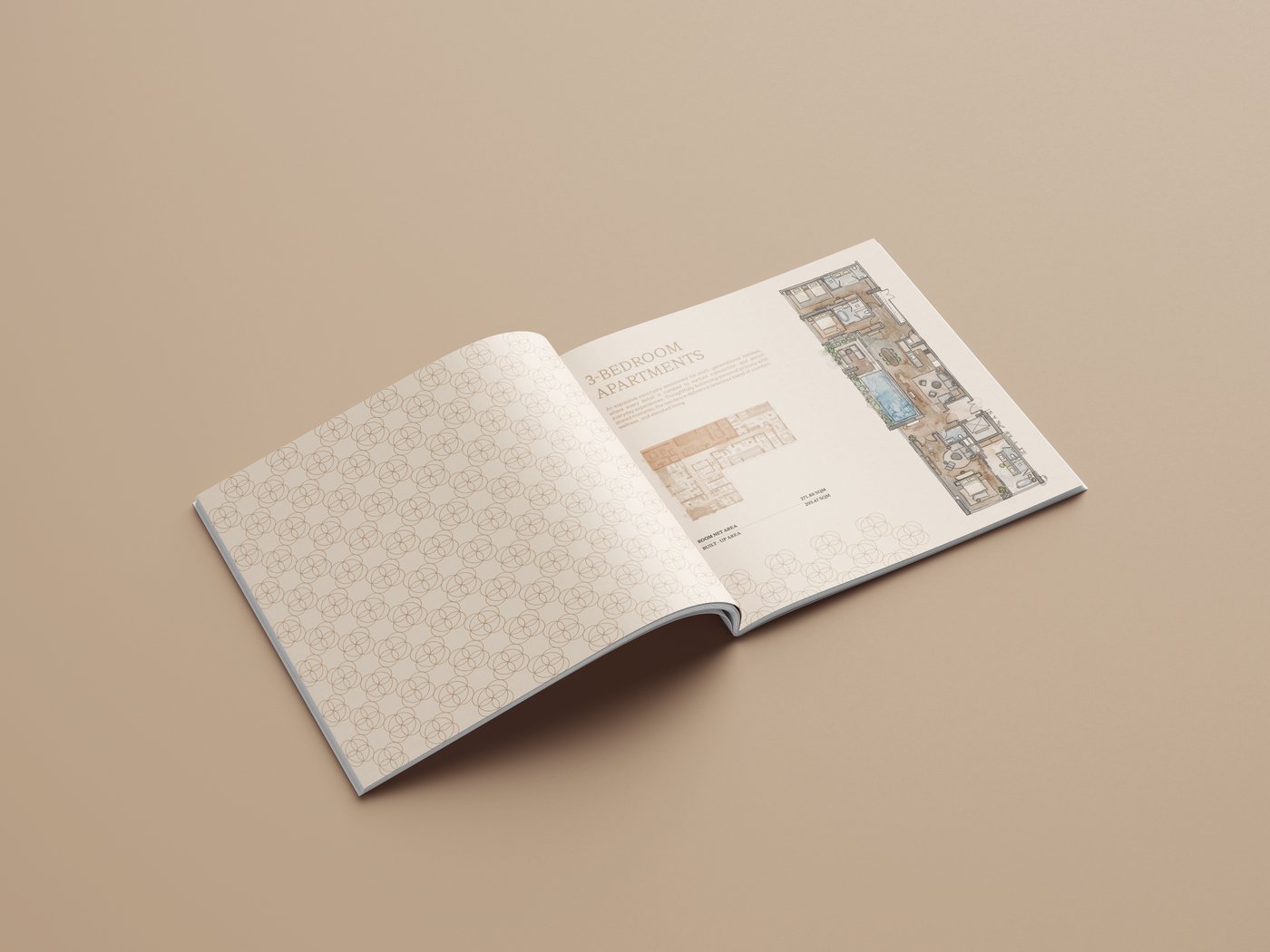 The brochure flat on stone — cover and spine