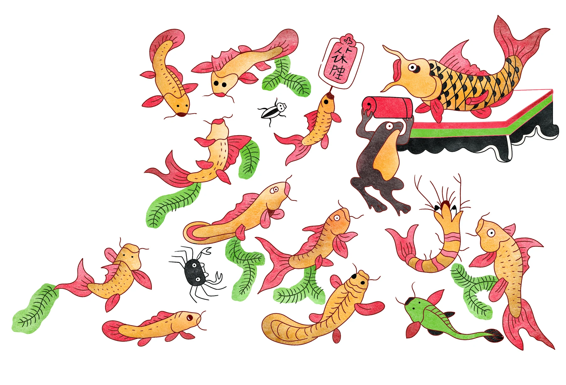 Ca Chep Hoc Le — Master carp instructing aquatic creatures with Hoc Le banner