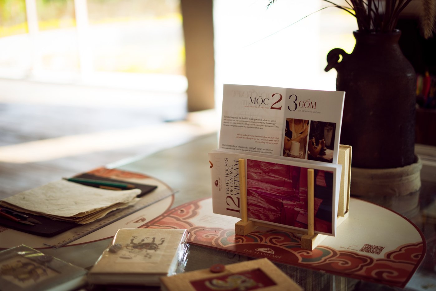 Postcards and collateral on the counter