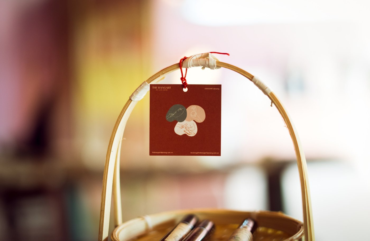 Hang tag on a bamboo stand