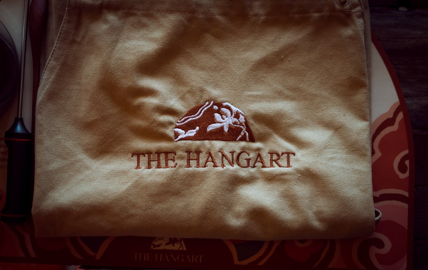 Large canvas tote with the wordmark and pattern