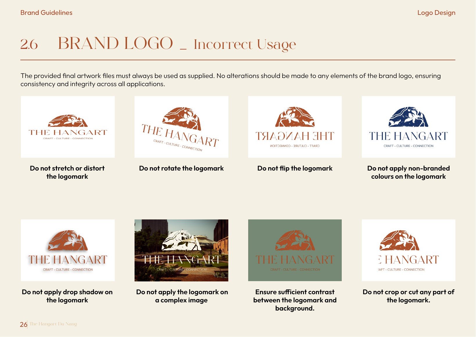 The Hangart brand guidelines — 2.6 — INCORRECT USAGE