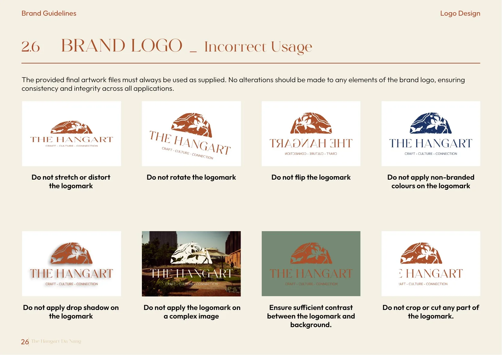 The Hangart brand guidelines — 2.6 — INCORRECT USAGE