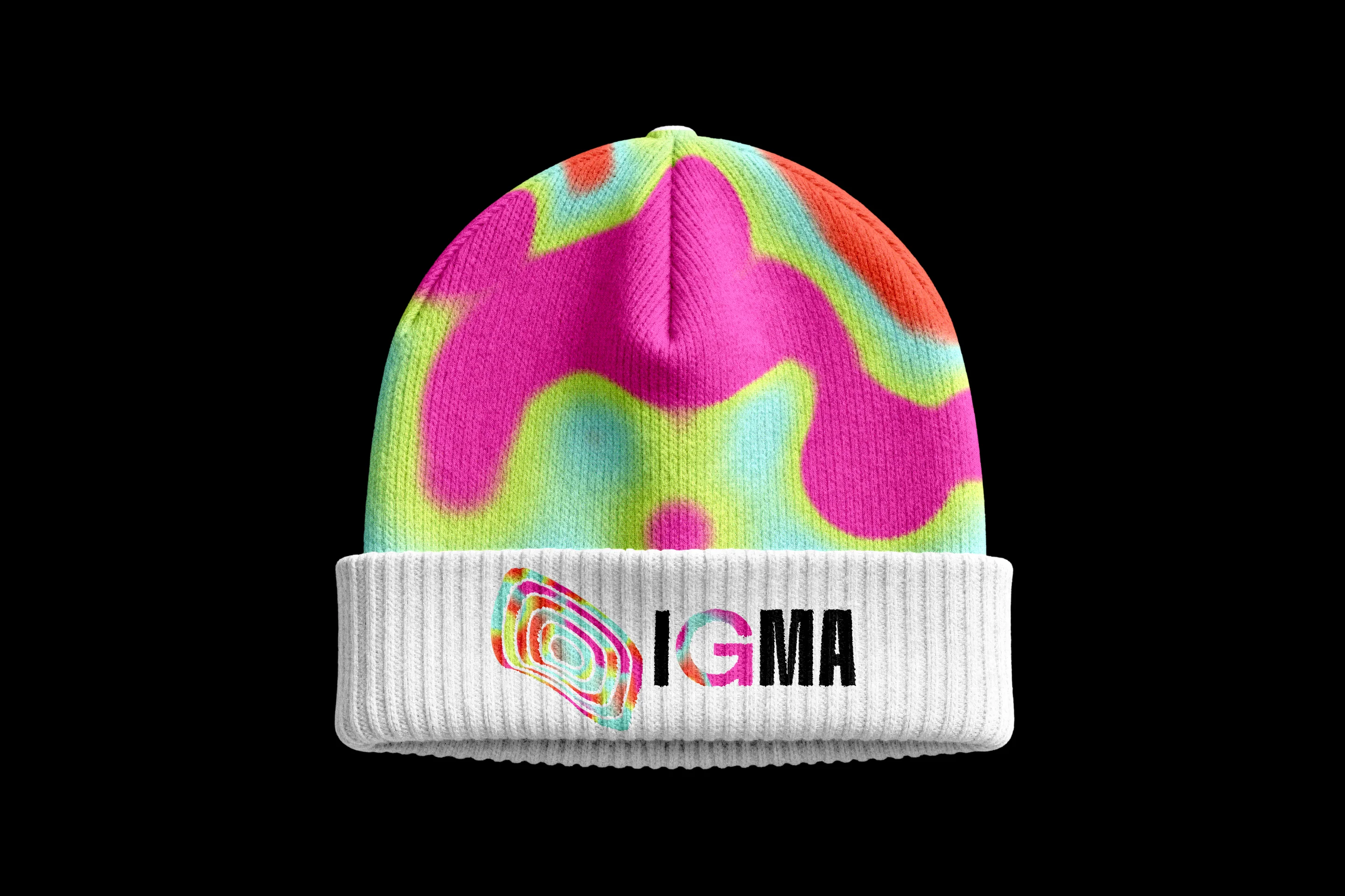 A gradient knit beanie with the IGMA patch.