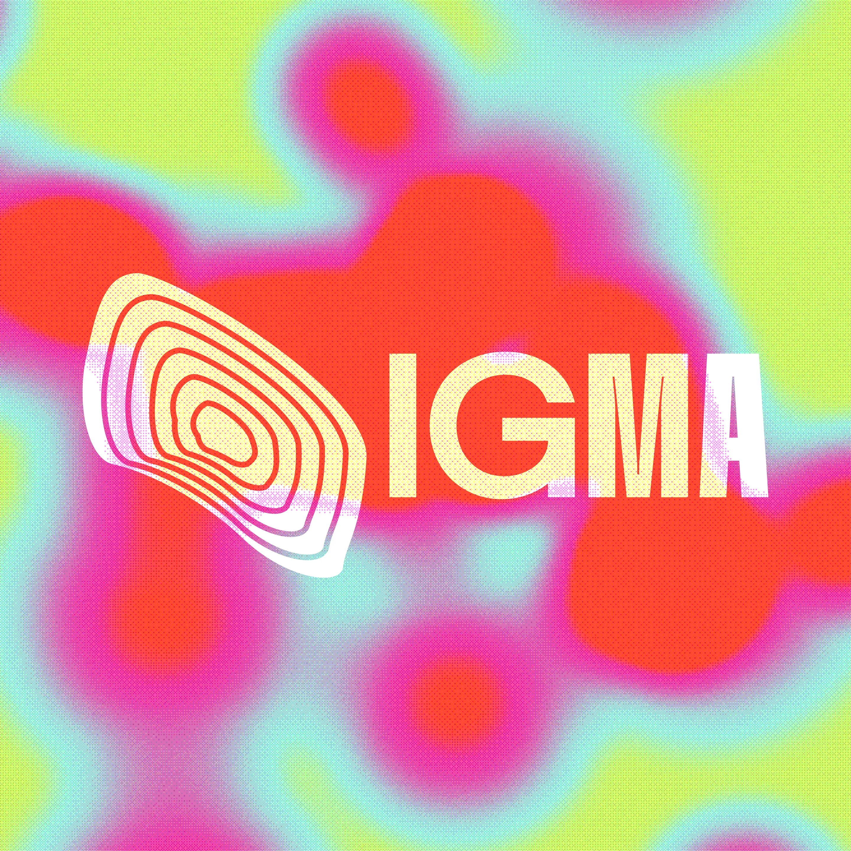 Key visual: the white contour mark and IGMA on a pink, red and aqua thermal field.