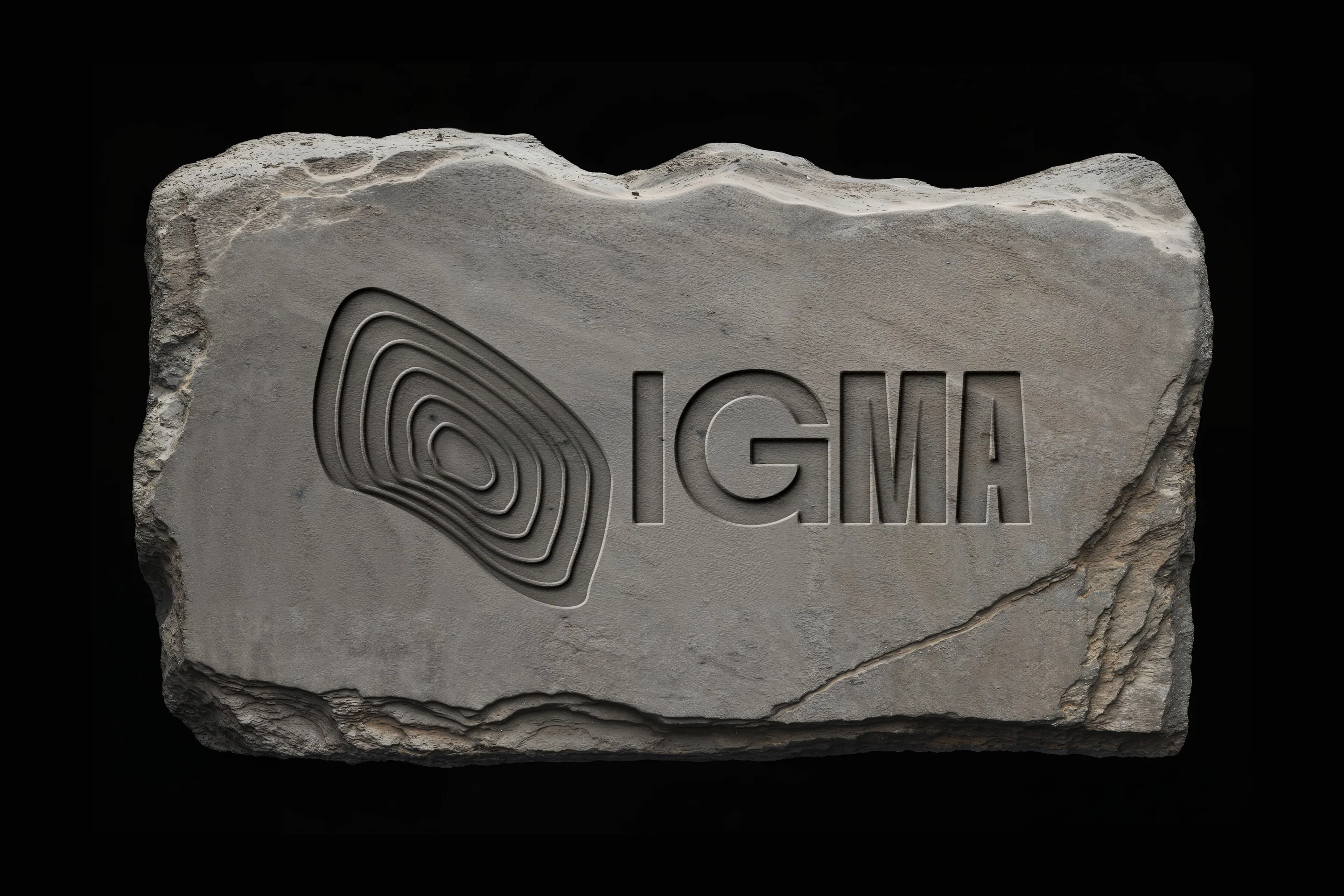 The contour mark and IGMA debossed into a block of stone.