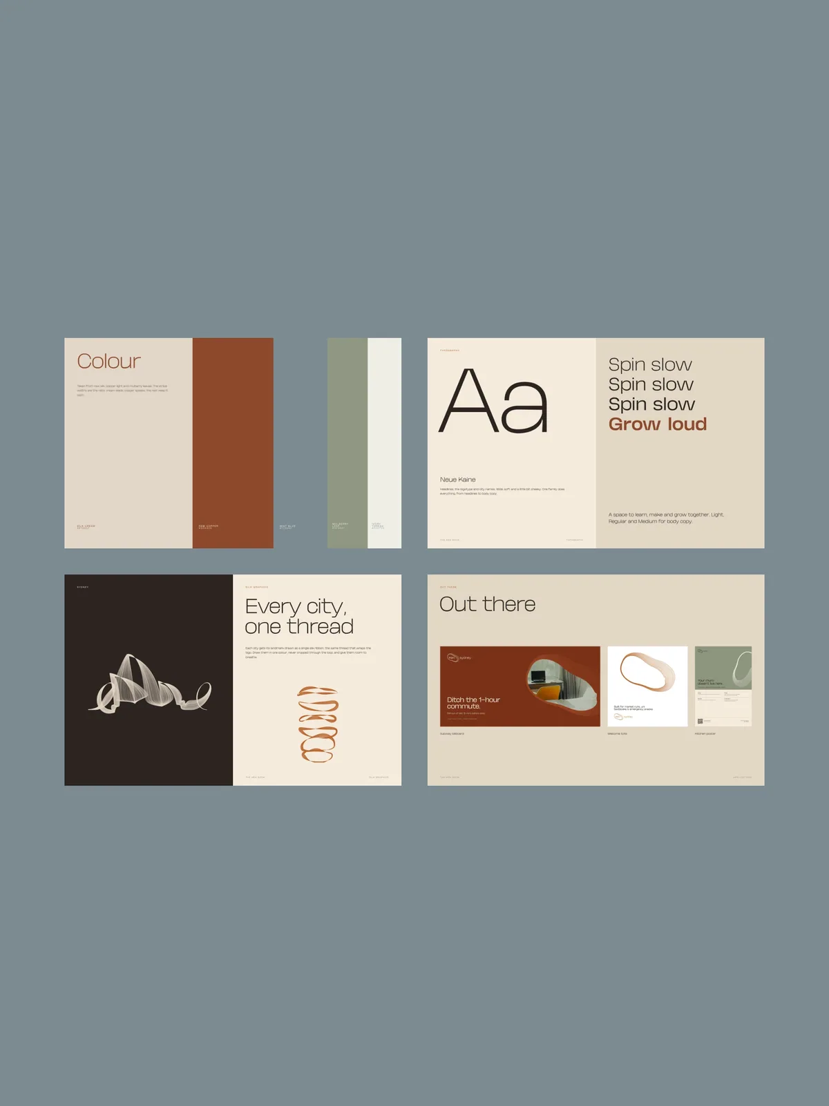 The Ken Book, four more spreads: colour, typography, silk graphics and the brand out in the world.