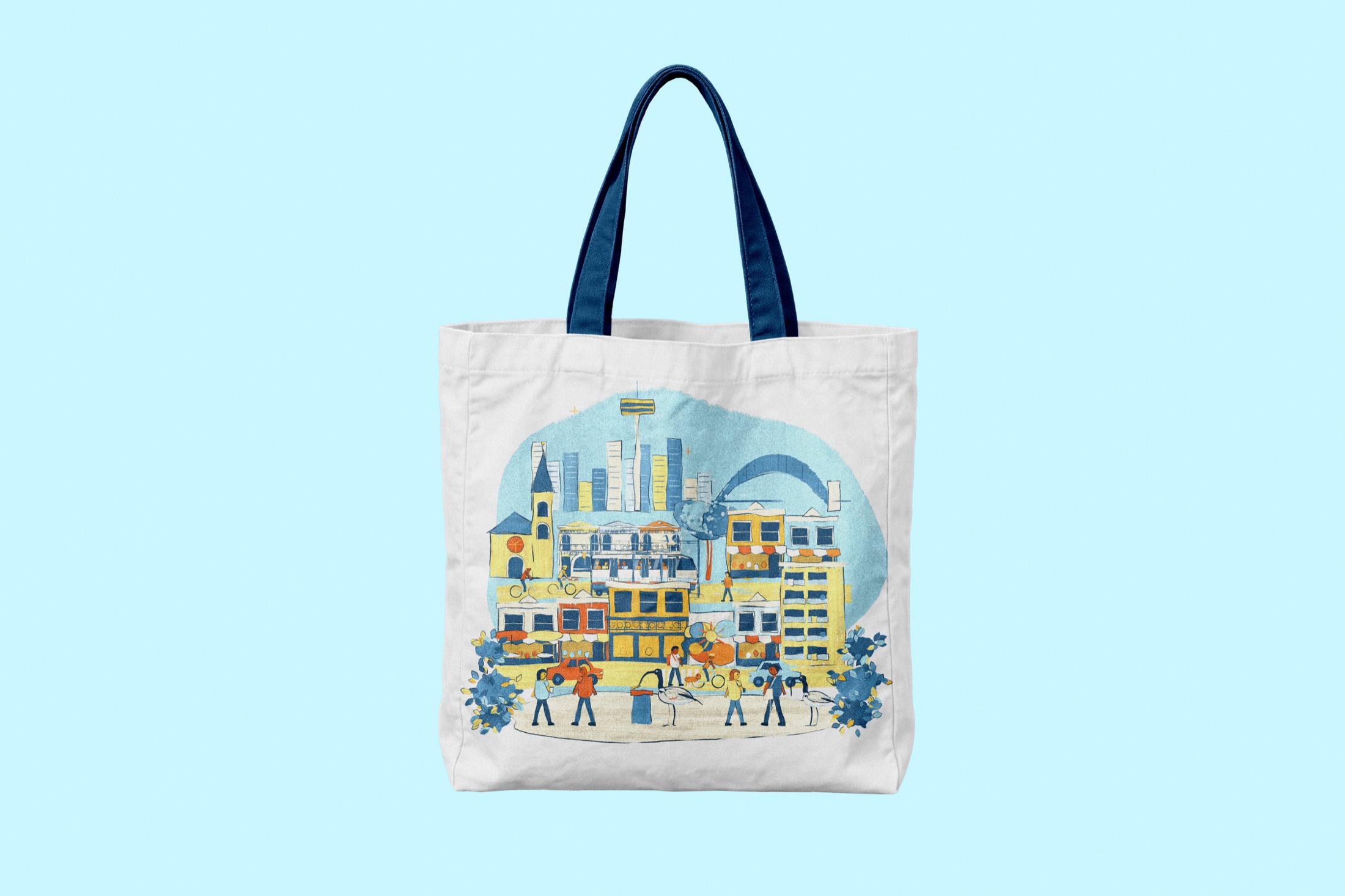 Structured canvas tote printed with the Sydney Town scene