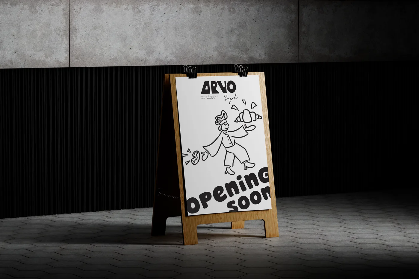 Arvo Bakery & Coffee brand poster hero featuring artisan chef illustration and regional marks.