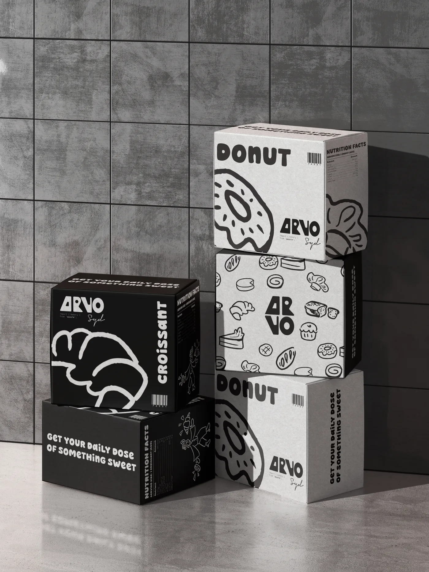 Arvo stacked packaging boxes mockup.