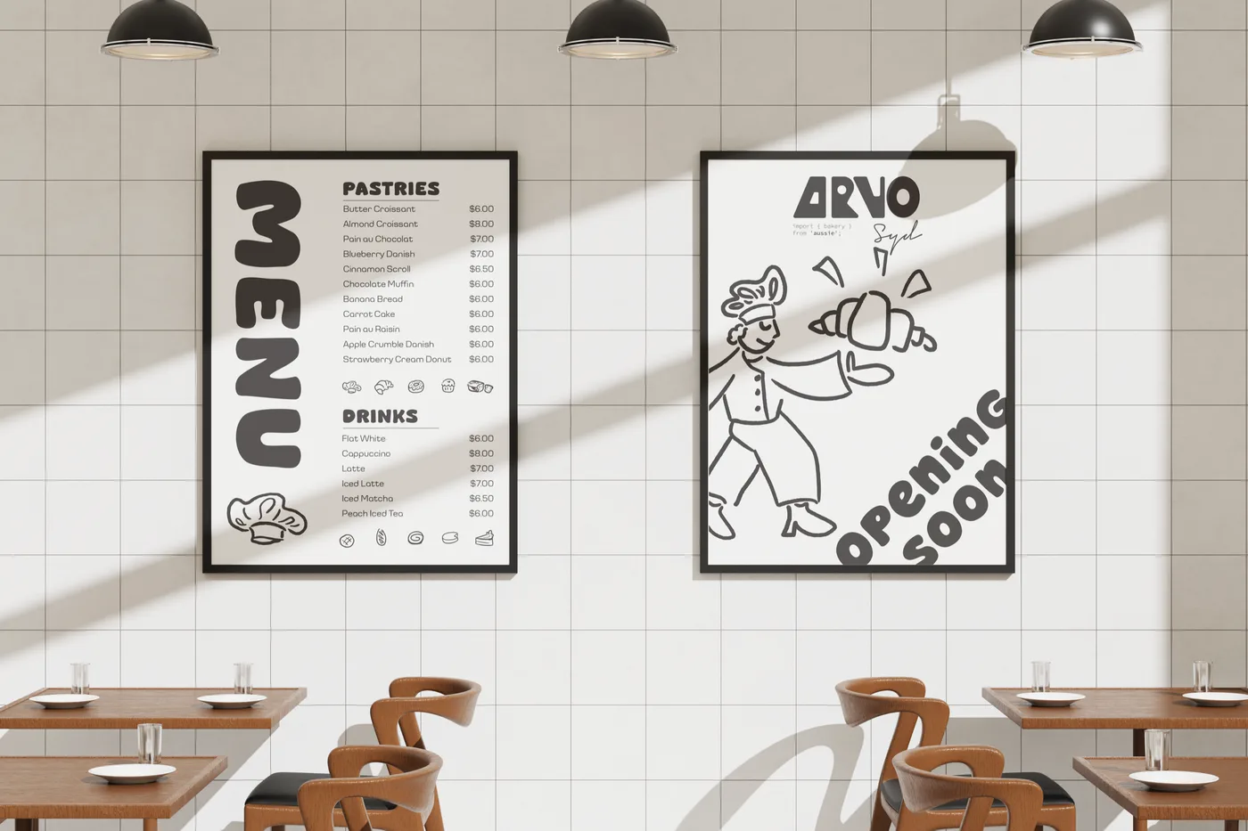 Arvo restaurant poster mockup.